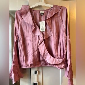 a new day Pink Ruffled Blouse size Large NWT